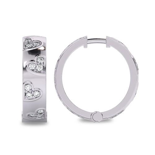1 CT. Lab Created Diamond Studded Designer Little Hearts Embedded Hoop Earrings