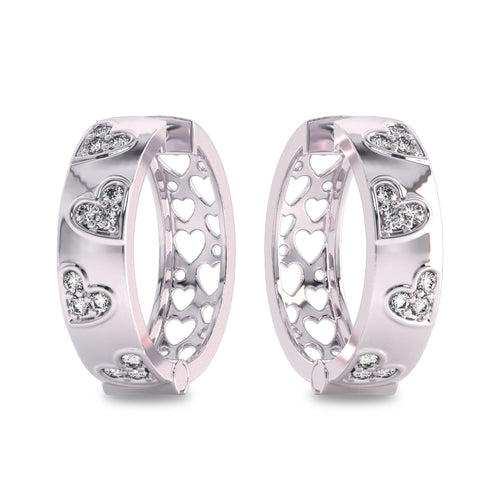 1 CT. Lab Created Diamond Studded Designer Little Hearts Embedded Hoop Earrings