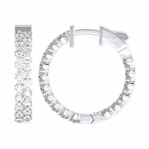 1 1/2 CT. Round Lab Created Diamond Double Row Hoop Earrings