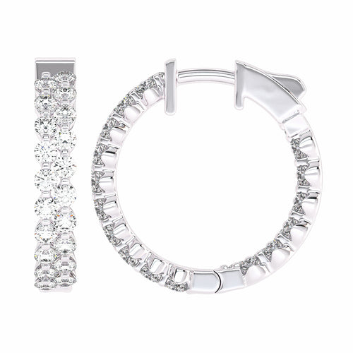 1 1/2 CT. Round Lab Created Diamond Double Row Hoop Earrings