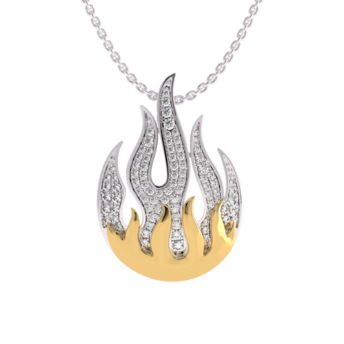 5/8 CT. Lab Created Round Diamond Studded Fire Flame Designer Pendant