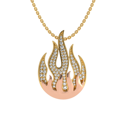 5/8 CT. Lab Created Round Diamond Studded Fire Flame Designer Pendant