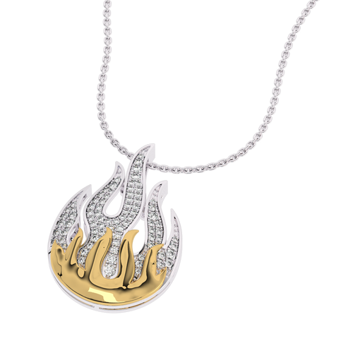 5/8 CT. Lab Created Round Diamond Studded Fire Flame Designer Pendant