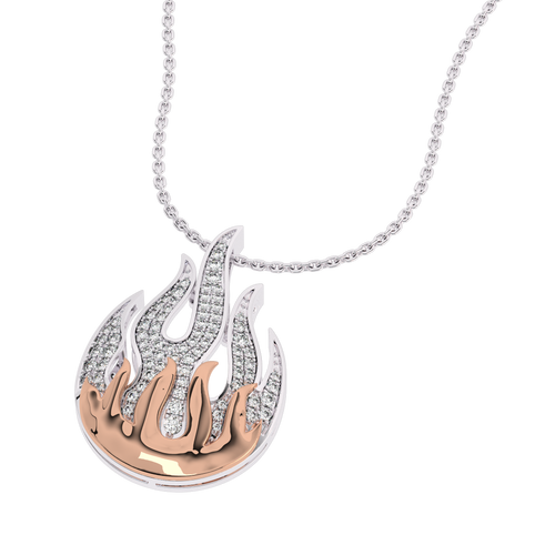 5/8 CT. Lab Created Round Diamond Studded Fire Flame Designer Pendant