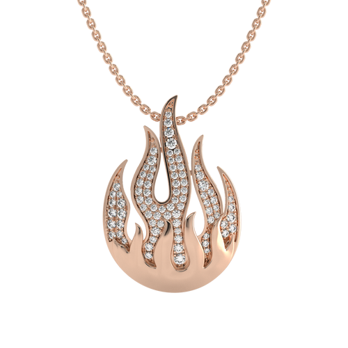 5/8 CT. Lab Created Round Diamond Studded Fire Flame Designer Pendant