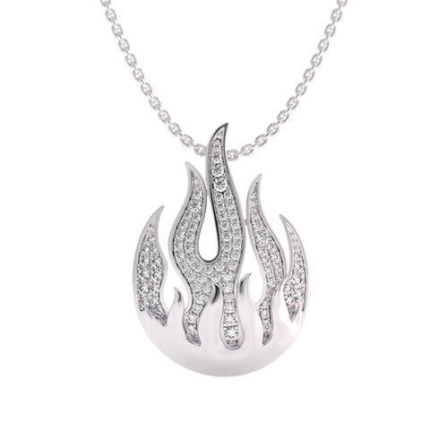 5/8 CT. Natural Round Diamond Studded Fire Flame Designer Pendant