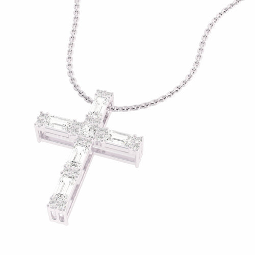 3/4 CT. Lab Created Round Princess and Criss Cut Diamond Studded Classic Cross Pendant