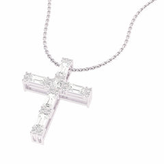 3/4 CT. Natural Round Princess and Criss Cut Diamond Studded Classic Cross Pendant