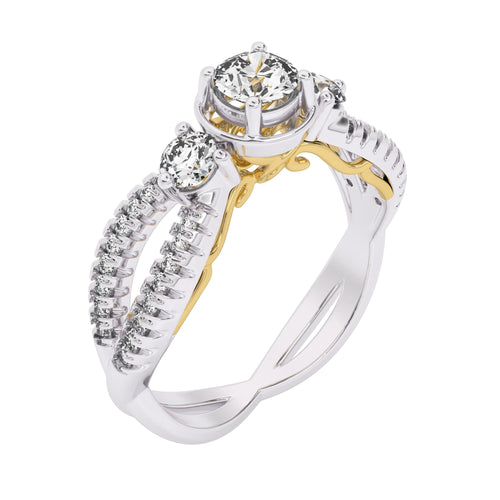 5/8 CT. Three Stone Style Two Tone Lab Created Diamond Engagement Ring