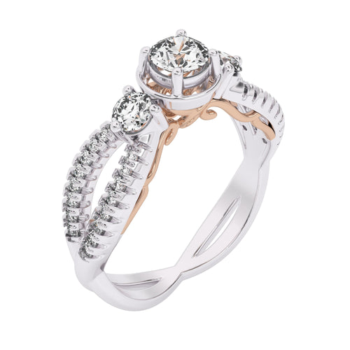 5/8 CT. Three Stone Style Two Tone Lab Created Diamond Engagement Ring