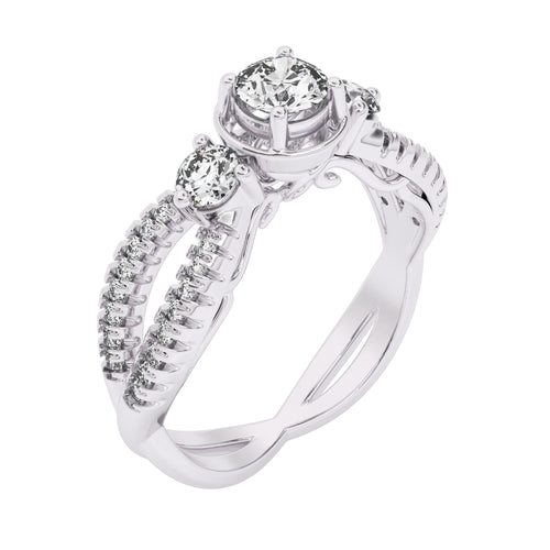 5/8 CT. Three Stone Style Two Tone Lab Created Diamond Engagement Ring