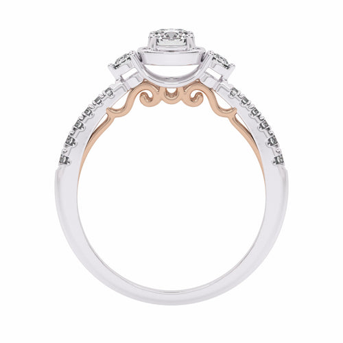 5/8  CT. Three stone style Two Tone Engagement Ring