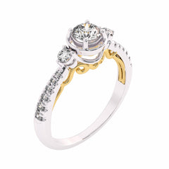 5/8  CT. Three stone style Two Tone Engagement Ring