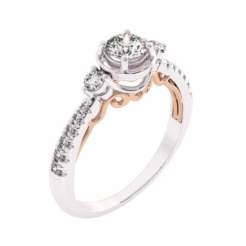 5/8  CT. Three stone style Two Tone Engagement Ring