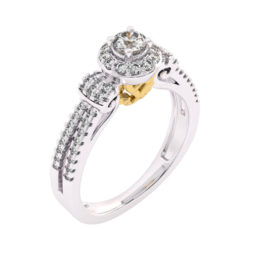 1/2 CT. Round Lab Created Diamond Studded Halo Engagement Ring with Split Shank