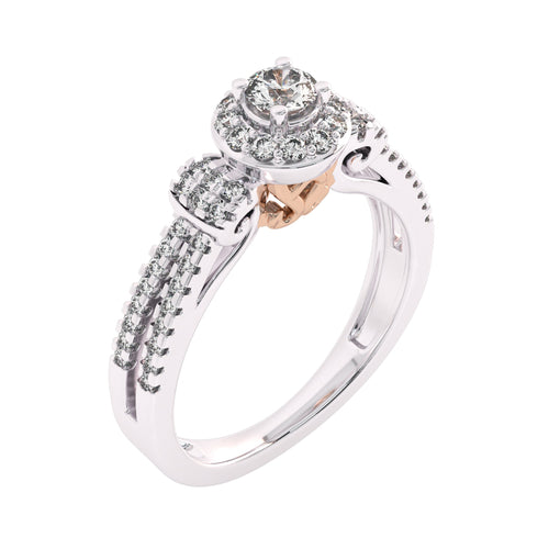 1/2 CT. Round Lab Created Diamond Studded Halo Engagement Ring with Split Shank