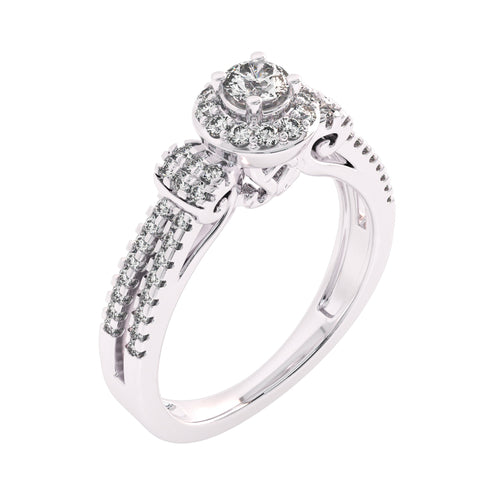 1/2 CT. Round Lab Created Diamond Studded Halo Engagement Ring with Split Shank