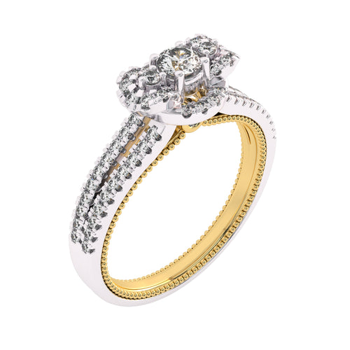 1/2 CT.  Three Stone Style Two Tone Lab Created Diamond Engagement Ring