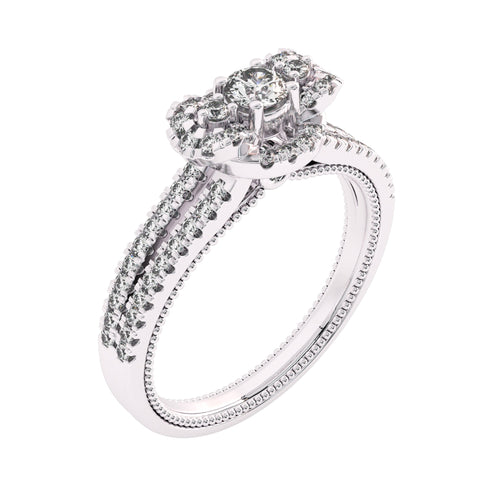 1/2 CT.  Three Stone Style Two Tone Lab Created Diamond Engagement Ring