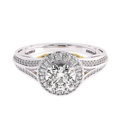 7/8 CT. Lab Created Round Diamond Studded Halo Engagement Ring with Split Shank