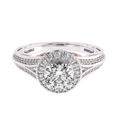 7/8 CT. Lab Created Round Diamond Studded Halo Engagement Ring with Split Shank