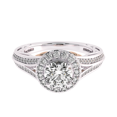 7/8 CT. Lab Created Round Diamond Studded Halo Engagement Ring with Split Shank