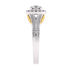 7/8 CT. Lab Created Round Diamond Studded Halo Engagement Ring with Split Shank