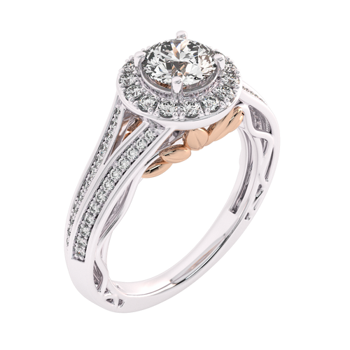 7/8 CT. Lab Created Round Diamond Studded Halo Engagement Ring with Split Shank