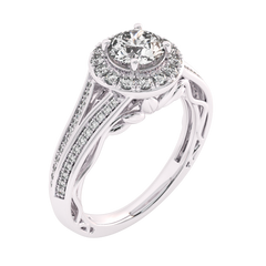 7/8 CT. Lab Created Round Diamond Studded Halo Engagement Ring with Split Shank