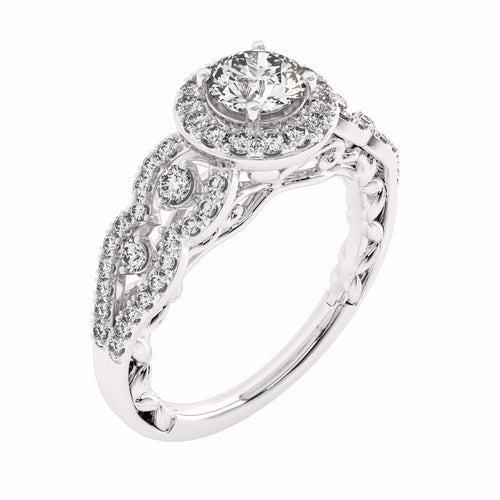 1 CT Halo Unique Lab Created Diamond Engagement Ring