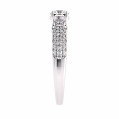 1 CT Round Classic Pave Engagement Ring with Double Row Shank Lab Created Studded Diamonds
