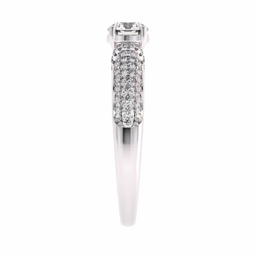 1 CT Round Classic Pave Engagement Ring with Double Row Shank Lab Created Studded Diamonds