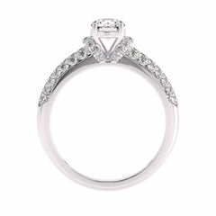 1 CT Round Classic Pave Engagement Ring with Double Row Shank Lab Created Studded Diamonds