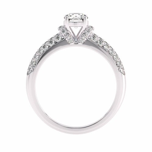 1 CT Round Classic Pave Engagement Ring with Double Row Shank Lab Created Studded Diamonds