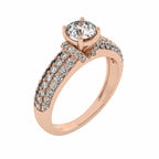 1 CT Round Classic Pave Engagement Ring with Double Row Shank Lab Created Studded Diamonds