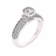 1 CT Round Classic Pave Engagement Ring with Double Row Shank Lab Created Studded Diamonds