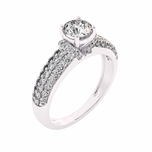 1 CT Round Classic Pave Engagement Ring with Double Row Shank Lab Created Studded Diamonds