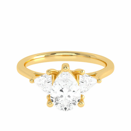 1 1/4 CT. Three Stone Pear and trapezoid Lab created Diamond Ring.