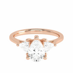 1 1/4 CT. Three Stone Pear and trapezoid Lab created Diamond Ring.
