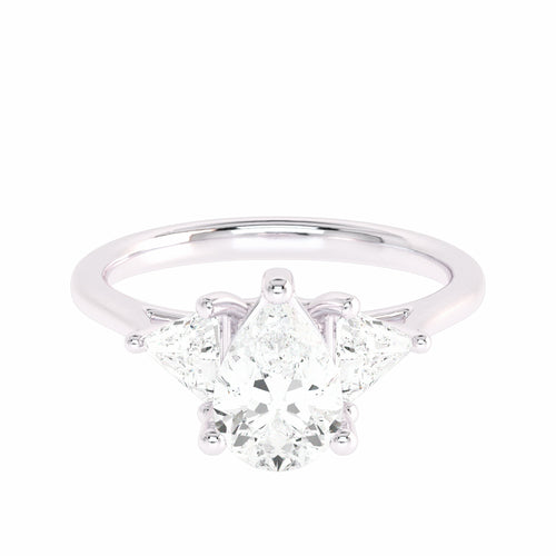 1 1/4 CT. Three Stone Pear and trapezoid Lab created Diamond Ring.