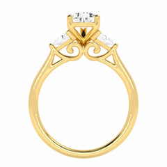 1 1/4 CT. Three Stone Pear and trapezoid Lab created Diamond Ring.