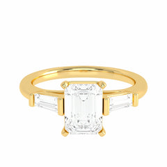 1 1/2 CT. Three Stone Emreald and tapper baggutte Lab created Diamond Engagement Ring