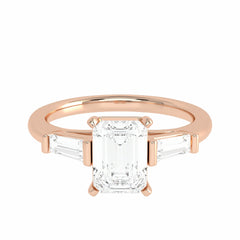 1 1/2 CT. Three Stone Emreald and tapper baggutte Lab created Diamond Engagement Ring