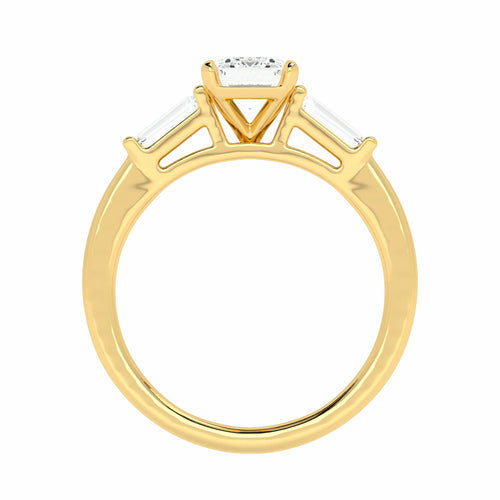 1 1/2 CT. Three Stone Emreald and tapper baggutte Lab created Diamond Engagement Ring