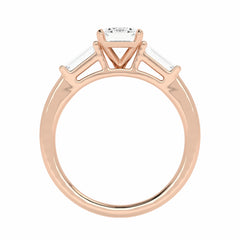 1 1/2 CT. Three Stone Emreald and tapper baggutte Lab created Diamond Engagement Ring