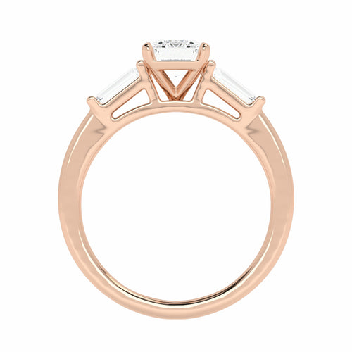 1 1/2 CT. Three Stone Emreald and tapper baggutte Lab created Diamond Engagement Ring