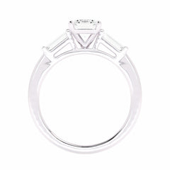 1 1/2 CT. Three Stone Emreald and tapper baggutte Lab created Diamond Engagement Ring