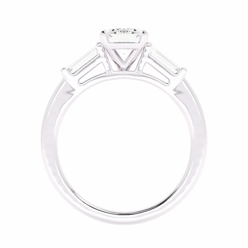 1 1/2 CT. Three Stone Emreald and tapper baggutte Lab created Diamond Engagement Ring