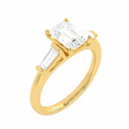 1 1/2 CT. Three Stone Emreald and tapper baggutte Lab created Diamond Engagement Ring