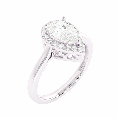 1 CT. Celestial Sparkle Pear Cut Lab created Diamond Halo Engagement Ring